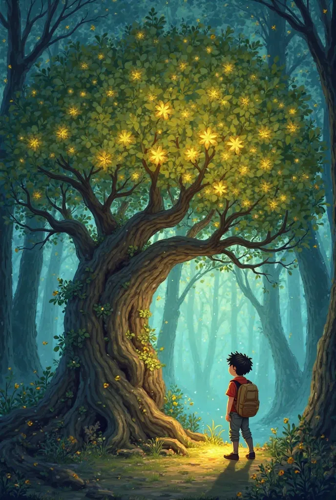 The Magical Adventure of Timmy and the Talking Tree

Timmy was a curious  who loved exploring the forest near his home. One day, while walking through the woods, he found a strange-looking tree with glowing leaves.

"Hello, Timmy!" the tree suddenly spoke....