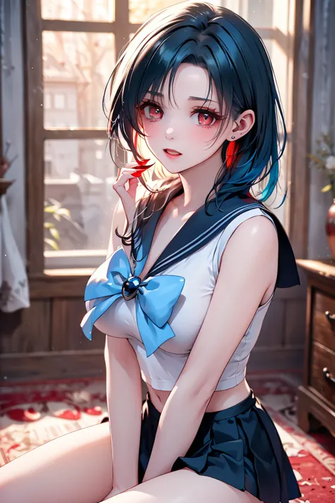 Best Quality, Hi-Res,  Dark Fantasy Art 。

Deep inside the enemy organization's castle,、In a dark room,。there is an old mirror,、She is the only one to remember who she used to be。

Her hands and feet are bound with chains.、Female high school students with ...