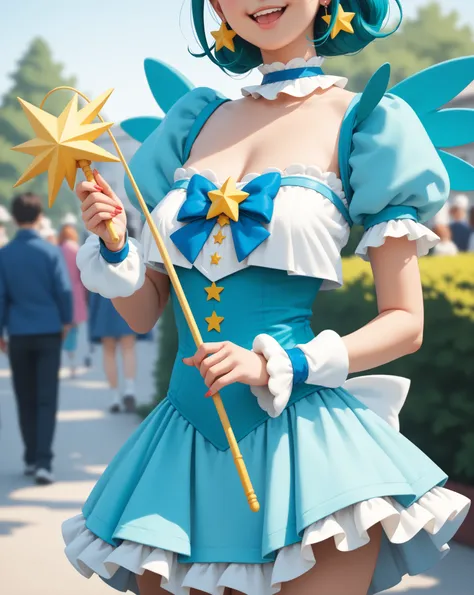 porn anime style , curvy mom , loose saggy boobs , loose skin , PreCure cosplay , (beads like magical wand:0.8) , Mascot character , out of frame