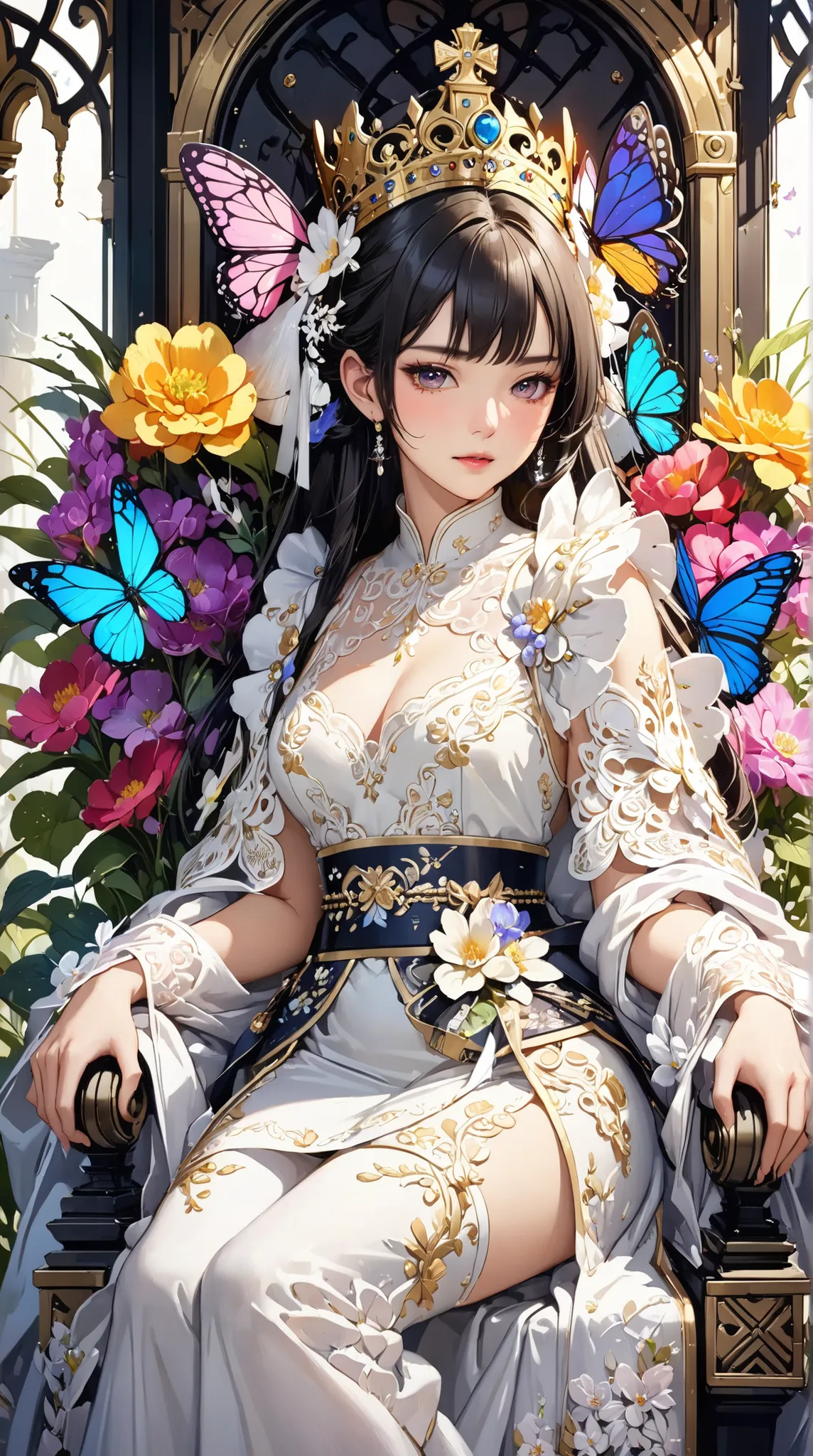 ((Best Quality)),( Ultra High Resolution ),(very well detailed),( detailed description),(( best CG )),(masterpiece), Ultra Detailed Art ,AMAZING PAINTING ART,(Art with Delicate Details:1.5),  woman:1.5, beautiful well-groomed face:1.5, soft, Crown , Splend...