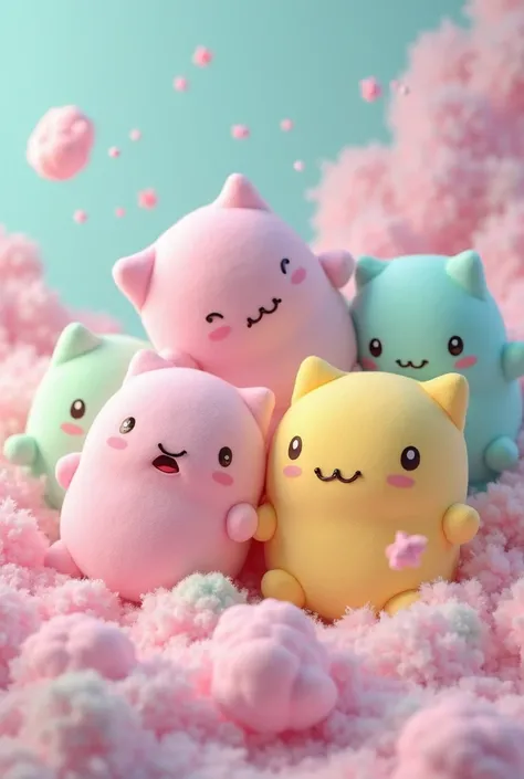 Colorful marshmallows, anthropomorphic, colorful pastel colors