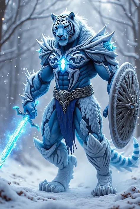 Blue Dragonborn paladin with sword and shield and without a wings fight with Create 32k image of a hybrid fusion between Spider-Man and a snow tiger. This towering, muscular creature combines Spider-Man's agile, human-like physique with the wild, ferocious...