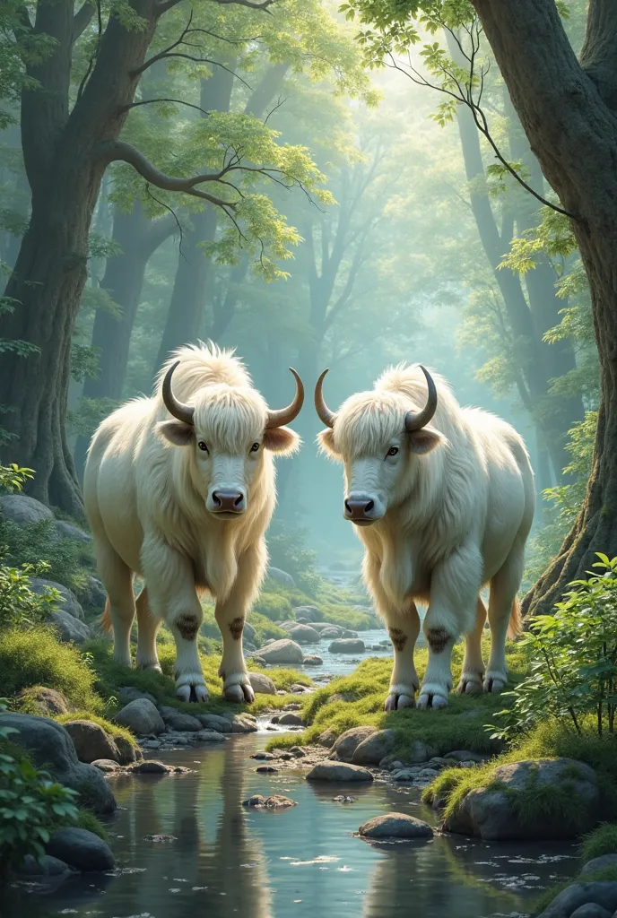 Two buffalo 🐃 lived in a forest buffalo in white colour ky hony chahiy 