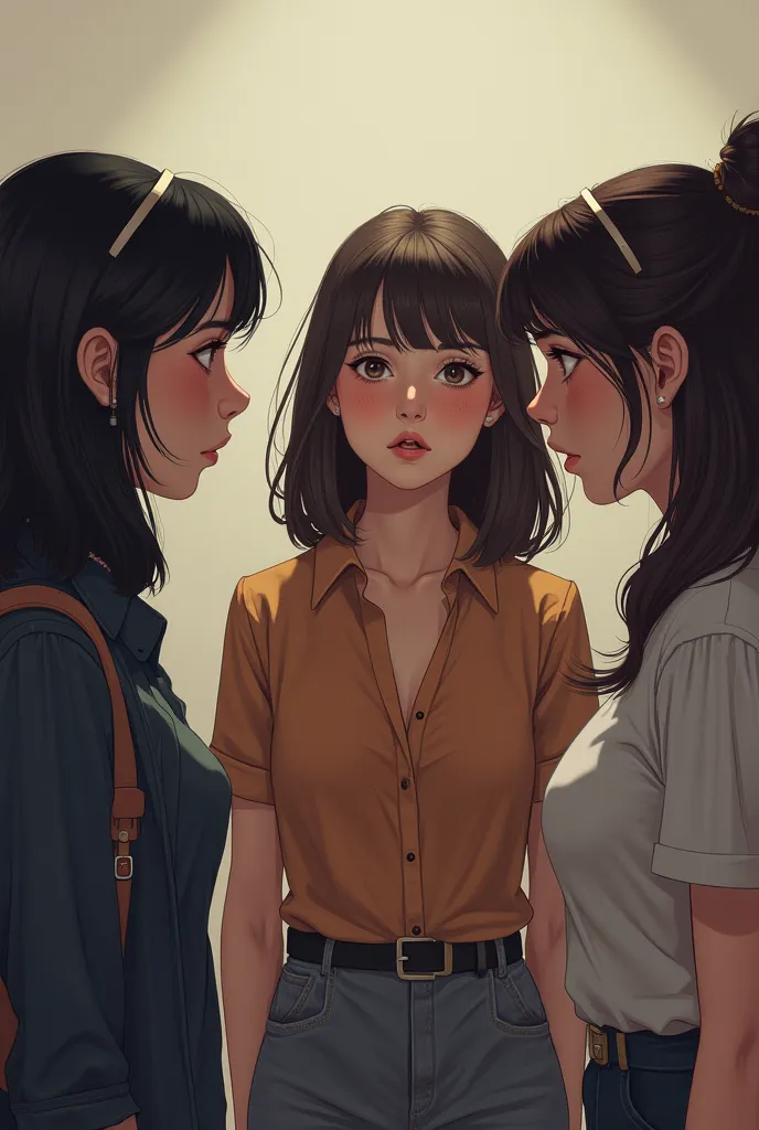 Three girls are talking bad to others.