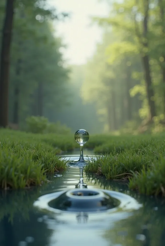 Water drop animation with forest background and raytracing and reflections are high and the ground will be grass where drip will ly and after that. At the end. Of the vedio make a high zoom on water drop create it in 720p 60fps but make a video