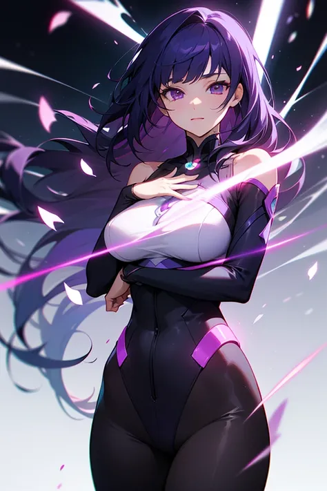 (masterpiece, best quality),
1girl, original character, 
the daughter of Raiden Mei and Elysia from Honkai Impact 3rd,
face resembling Raiden Mei (sharp but elegant features, purple eyes),
long pinkish-purple hair with slight ombre or highlights, 
curvy an...