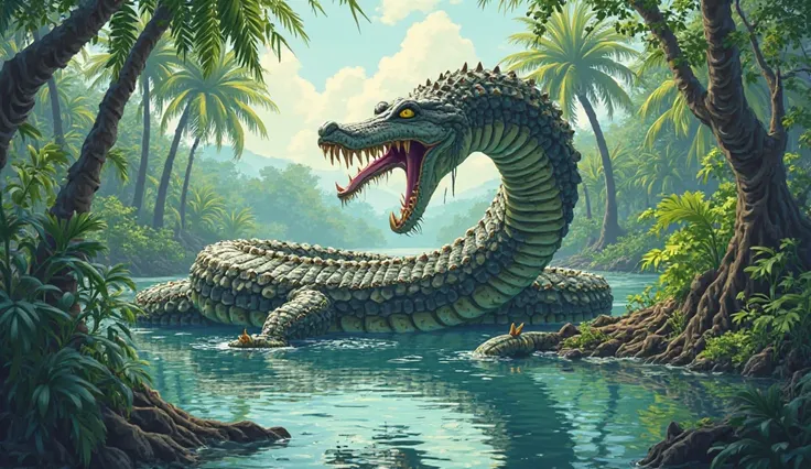 Screen 2 of cartoon  story: titanoboa Snake behaving like a crocodile