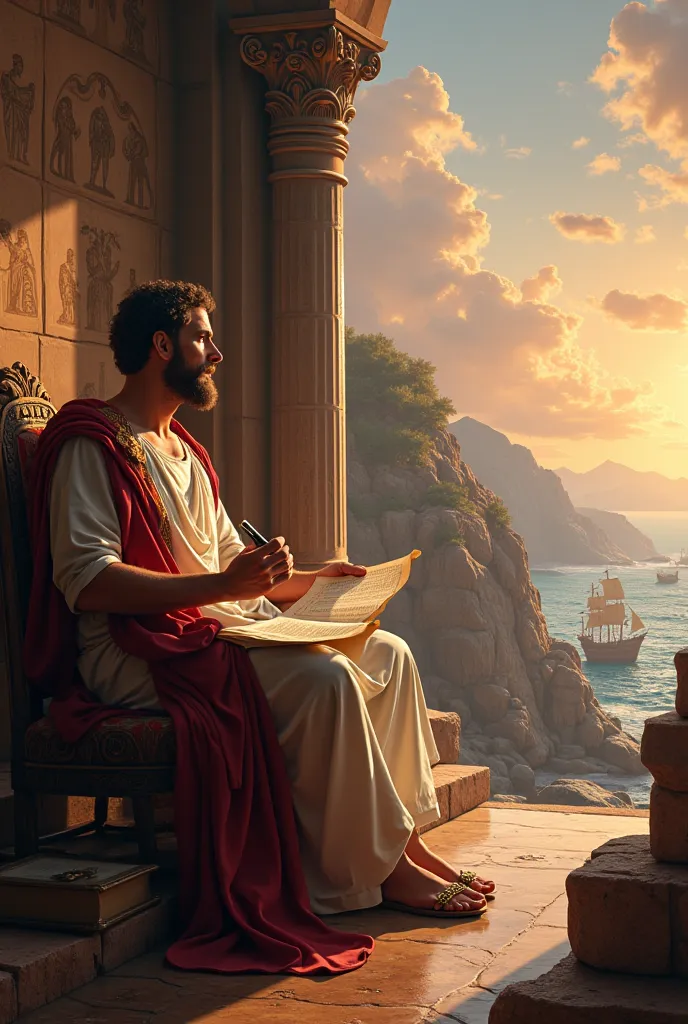 "A highly detailed and realistic painting of Marcus Aurelius in different settings and moods, reflecting his wisdom, leadership, and philosophy. Each image should be in a cinematic 16:9 aspect ratio with high dynamic range lighting and rich textures."

1. ...