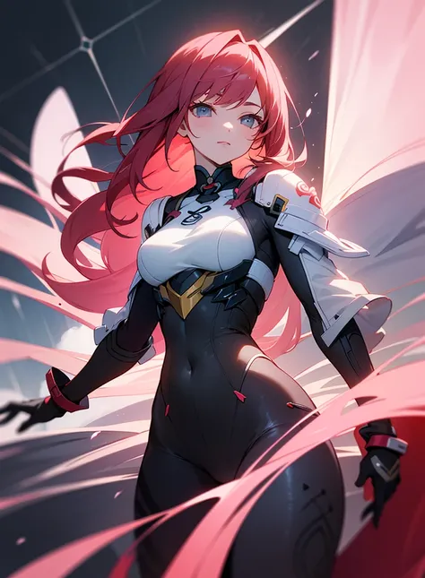 (masterpiece, best quality), 
1girl, original character, 
the daughter of Raiden Mei and Elysia from Honkai Impact 3rd, 
face resembling Raiden Mei with sharp, delicate features and elegant expression, 
soft, gentle eyes, warm yet determined look, 
long, f...