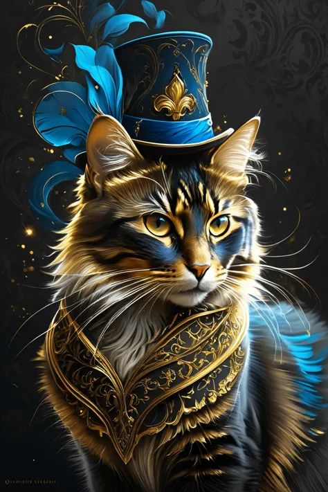 shading with black pencil , Charcoal drawing , tinted paper , pencil drawing, brutal dark b / The color scheme , gold patterns,
The magic mouse , in shimmering blue a magic hat with fur , catching light , tail, curling with curiosity , surrounded by...