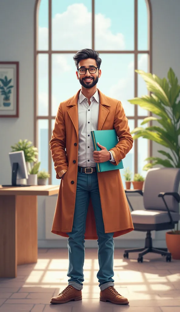 Image**: Manoranjan holding a certificate or achievement award in one hand and his laptop in the other, with the background showing a subtle blend of house, car, and office elements.  
   **Text Overlay**: "Step by Step, Reaching New Heights" with a modern...