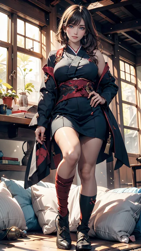 ((Best Quality)), ((masterpiece)), (please understand well), perfect face,4K, Japanese,girls,cute,smile, full body lesbian:1.5,big breasts:1.5, Female Warrior:1.5,:1.5,Adventurer, jump big 