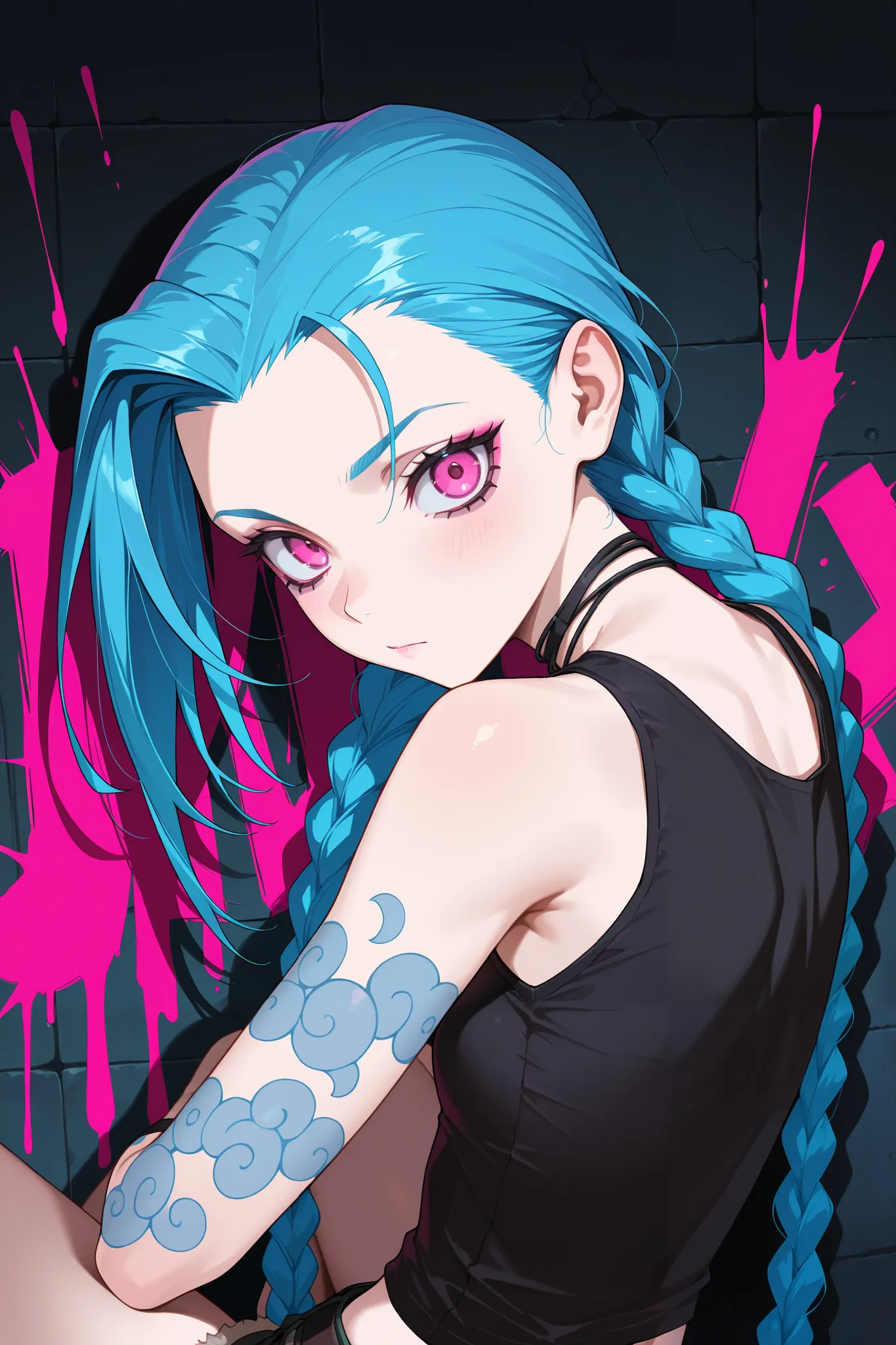 masterpiece, best quality, amazing quality, very aesthetic, high resolution, newest, hyper-detailed, anime, 1girl, jinx