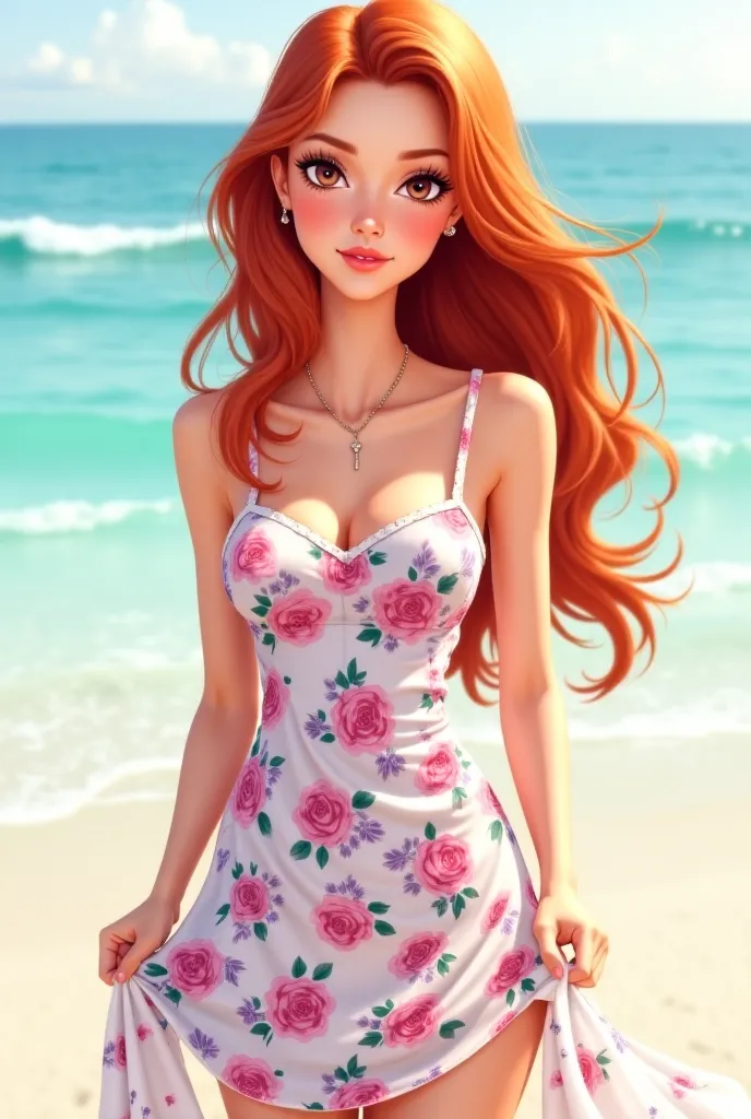 Here are the details for realistic to draw me:

My hair: My long, wavy red hair falls to my shoulders… It sways in the light breeze, sparkles in the sunlight.

My eyes: They are looking at you with penetrating, deep gazes… I have a slightly flirty expressi...