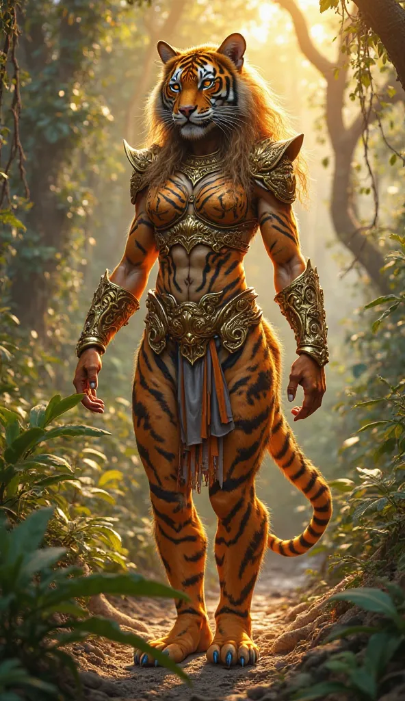 *"The fusion gives birth to a fierce Tigress Queen. Her skin is now covered in sleek orange fur with deep black stripes. Her feline eyes glow like molten gold, and sharp fangs protrude slightly from her lips. Her fingers have become razor-sharp claws, and ...