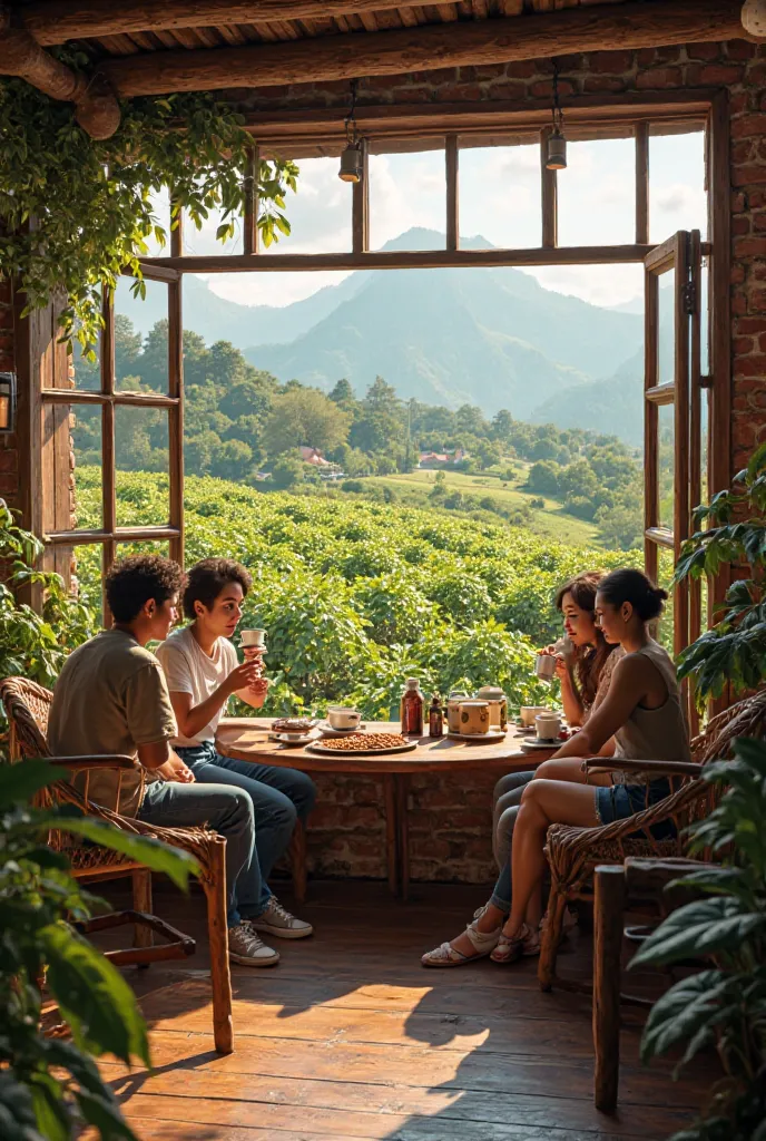 coffee shop that has a coffee farm outside 