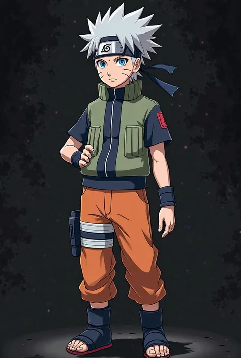 creation of an image similar to Naruto with the transformation of the 6 ways, But instead of the color yellow put gray, without the leaf village bandana and without a mustache, gray hair and blue eyes, a gray aura and a black background, the boy must look ...