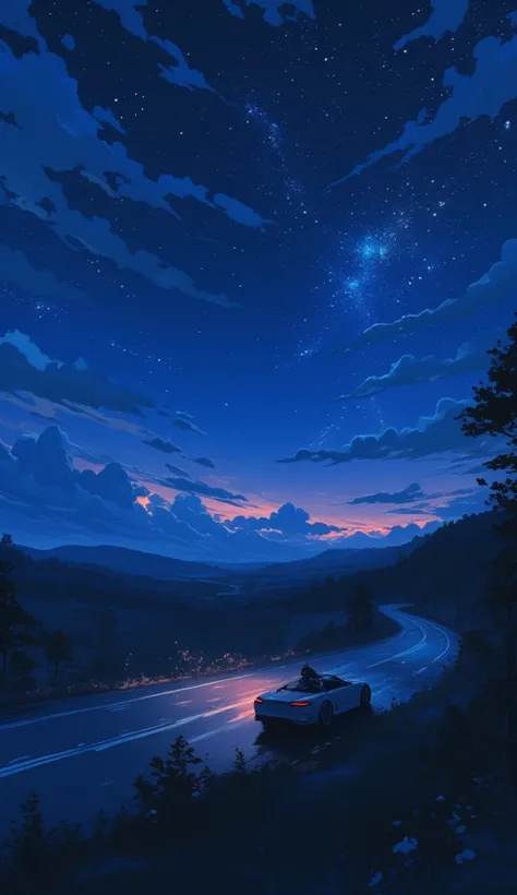  night drive、Resplendent night sky、One person driving a car