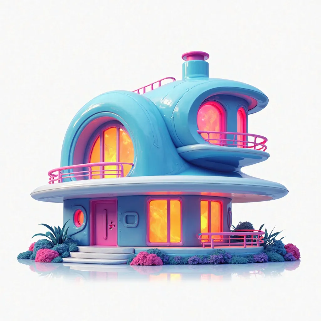 futuristic house, colorful house, , anime, png, neutral background, design , anime style, design mangá, design colorido 