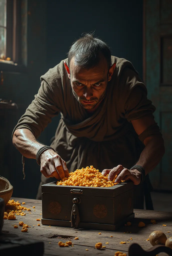 A human ager stealing food from a chest