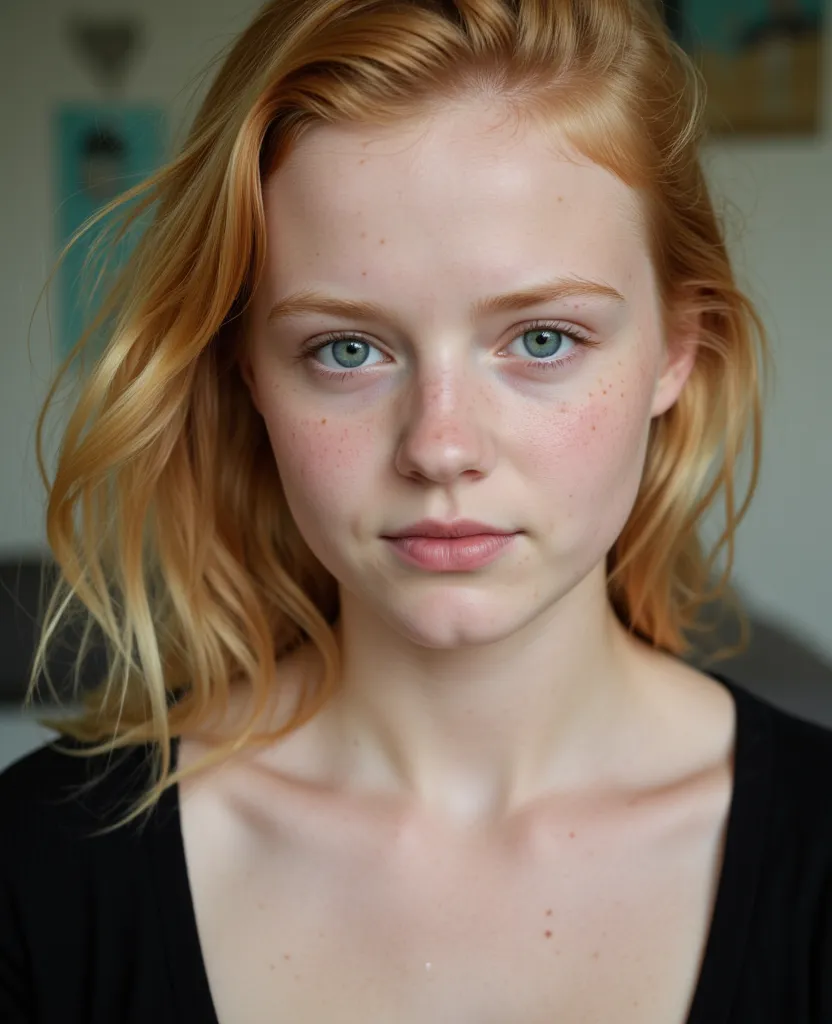 The focus is on the butt, full body shot, {sixteen-year-old girl, From Ireland, (chubby:0.67), (sky blue eyes),  messy , soaked, reddish blonde hair, wavy,  candid pose, Head tilt downwards. Very cute little stub nose that points strongly upwards,  pale wh...