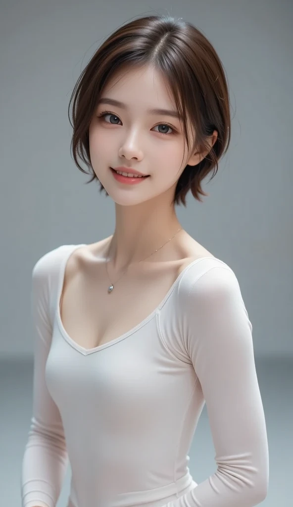 Full Body,, Full Body, Fair Skin, Ballet Dancer, Face Looking at Camera, Full Body, Slim, Gray Background, (Pastel Colors: 1.2), (Front View 1.8), Macro, Small Breasts, Slim, Studio Lighting, Studio Shot,Full Body,