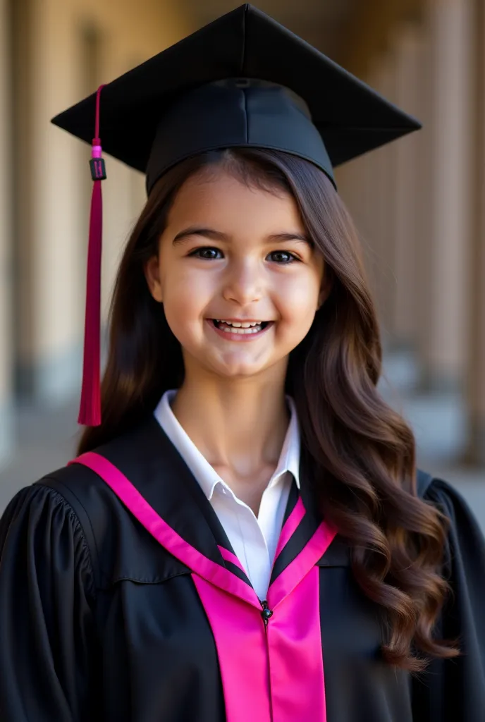  in graduation outfit, Pink stripe, showing her face 