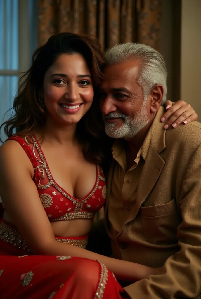 (photorealism:1.2), ((top-quality、8k、​masterpiece:1.3)),(zaira wasim:1.3), ( beautiful sexy woman with dark skin old age uncle:1.5) ,  hugging black skin old man, hands tightly gripping his neck , intimate and emotional moment, sharp focus:1.2,oldman head ...