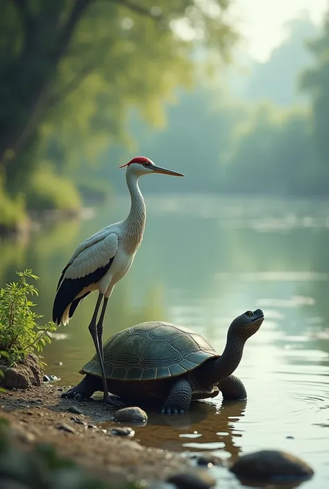 কচ্ছপ এবং খোরগসটি নদীর ধারে উঠে এল