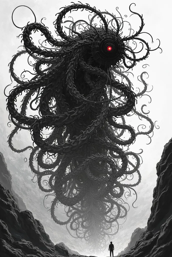  Create an anime-style image /Black and white manga of a creature made from a tangle of arms.