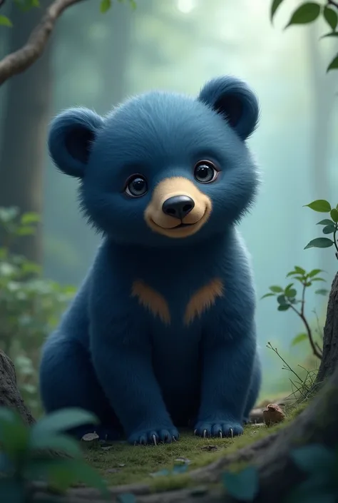 Make the color of the cub dark blue. And the background shouldn't be a city, instead in nature and blury