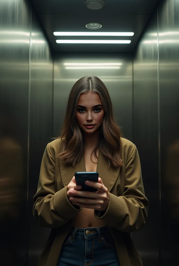 Photo of this person in the elevator mirror with cell phone in their hands,  Real Person , human photo, real human,  real person  