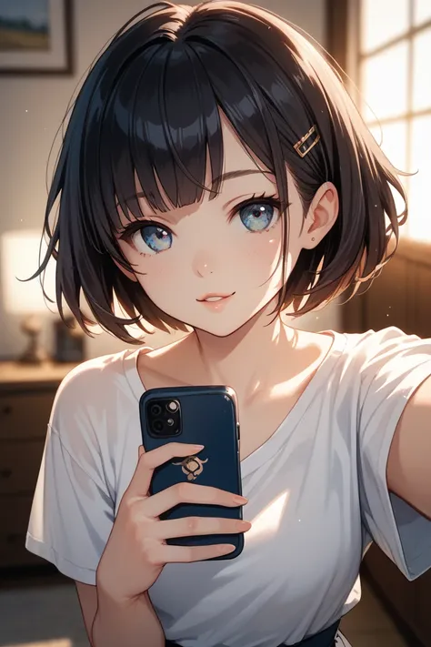 Amateur photo pointing a cell phone at the face Japanese black hair short hair