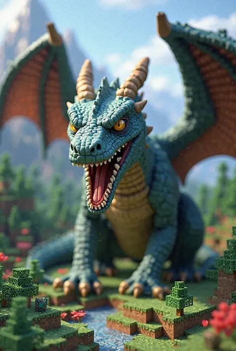 Miniature, 2.5Ｄ, real , best image quality,  and Minecraft ,elder dragon（minecraft）