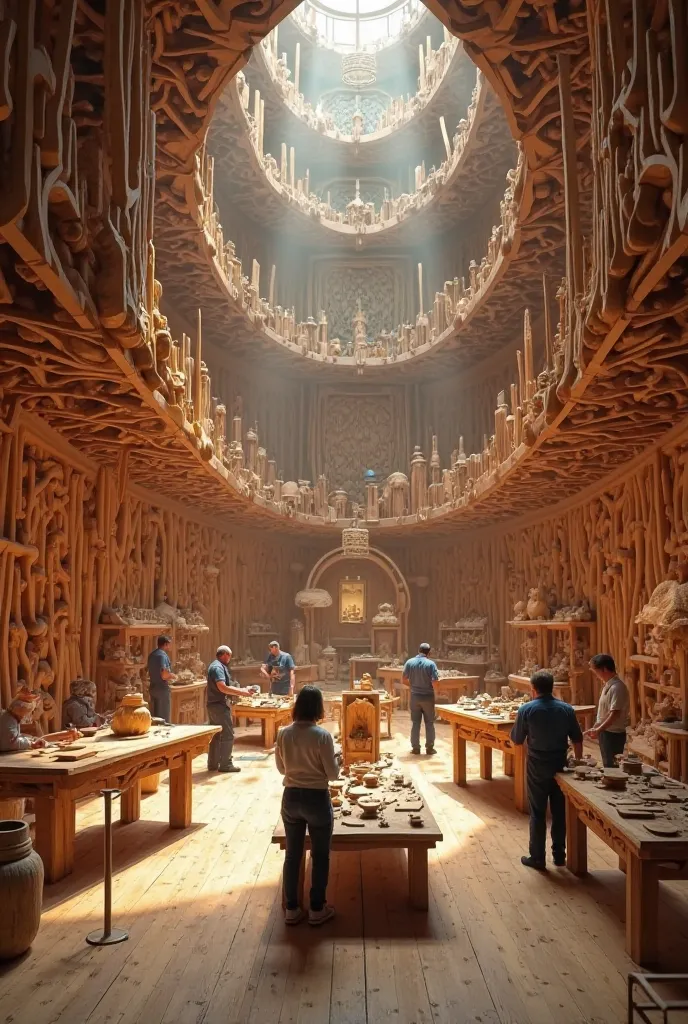 An imaginary video of a museum consisting of three sides of the wood industries 