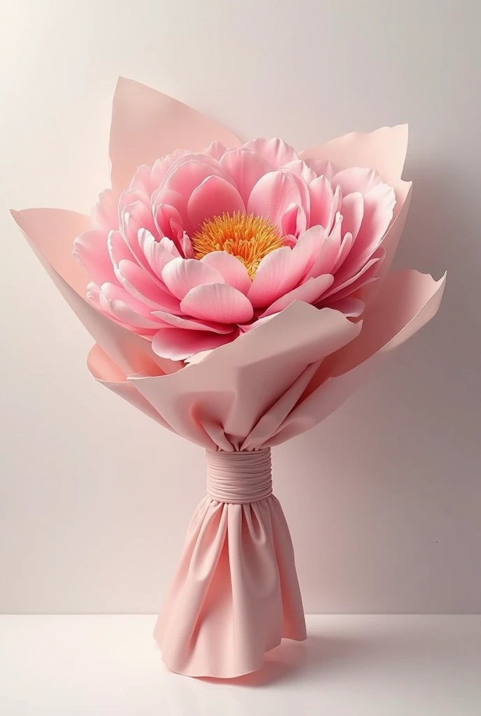 a single peony flower wrapped like a bouquet