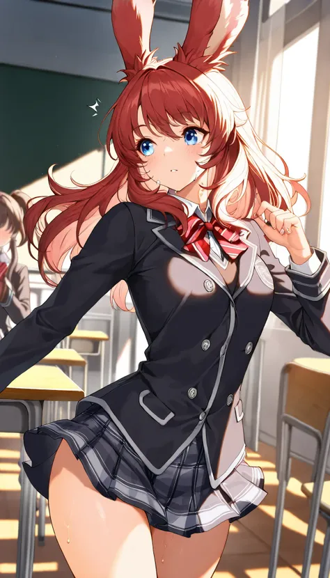(((( masterpiece)))), (((( Top Quality)))), (((Mysterious transfer student from another world、classroom))), Hi-Res,fine grain, detailed face, Very detailed facial depiction, detailed eyes 、detailed face、detailed hair 、 Sparkling Skin 、sweat、viera, ...