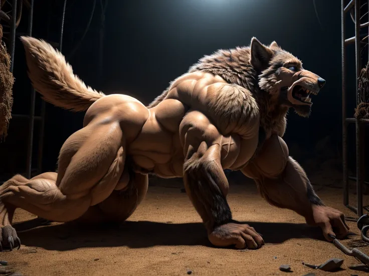 (( this is the best quality,hyper realistic )), ((  masterpiece )), ((4K，clearly visible,high resolution)) ((( alone ))), Werewolf,dramatic and intense atmosphere，(((  Transformation Process 进行到一半,captured in mid-transformation with eaxaaerated muscle expa...