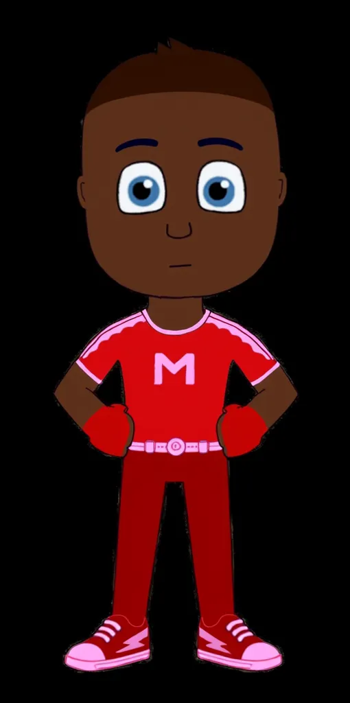 Marlon Wayans, PJ Masks OC's, Red Safety Goggles, red Shirt With pink Lightnings, Gray Belt With Letter M, pink Pants, Red Lightning shoes, 