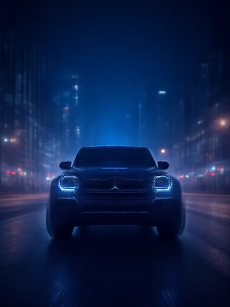 In the bustling night city, The Mercedes-Benz G50 is like、flowing light and shadow, goes back and forth between skyscrapers. the car lights pierce the night sky and、complement each other with neon lights. The car's lines at night、Looks more powerful. car, ...