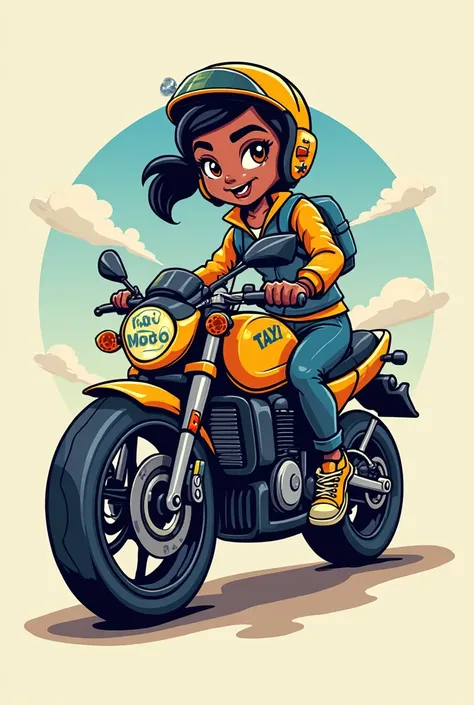 courier bike logo with name taxi moto cartoon with black girl on bike