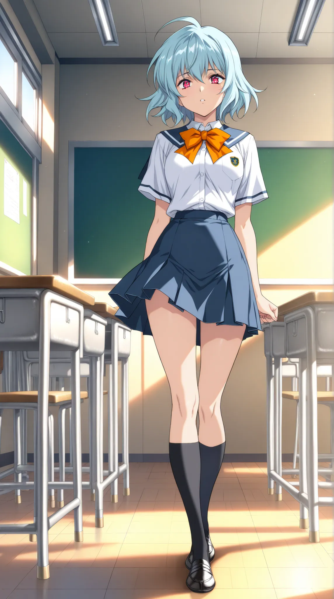 One robot like Shinichi Mechazawa, solo, (school uniform, robot), (classroom, introducing himself in front of the classroom), full body image, (incredible high resolution, masterpiece, best quality, highly detailed, CG, high quality anime drawing)