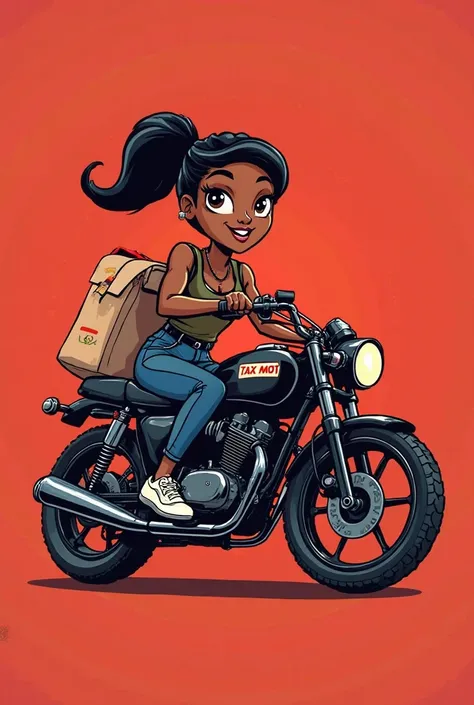 courier bike logo with name taxi moto cartoon with black girl on bike red bike