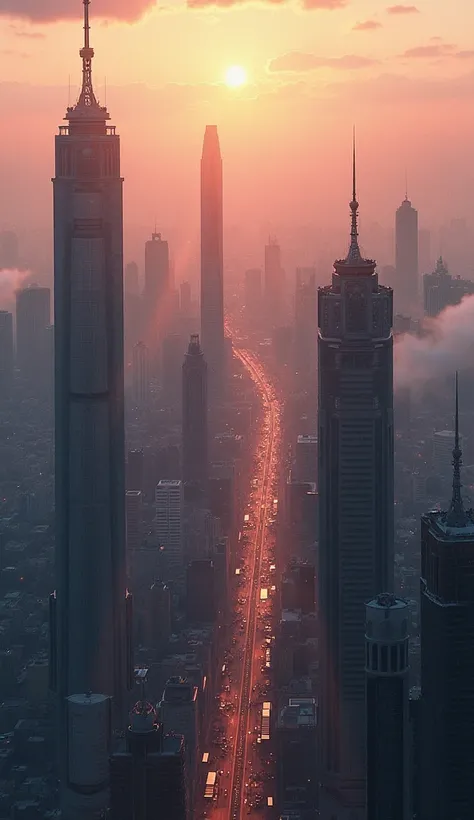 Aerial images of the city at dawn