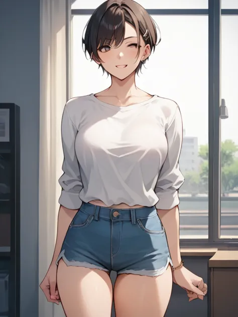 score_9, score_8_ up, score_7_ up, score_6_ up, score_5_ up, score_4_ up,  source_anime ，nsfw， uncorrected，1st place girl，I'm only wearing a white shirt，There are no other clothes ，Take it off in half，My clothes aren't properly wrinkled，Very casual posture...