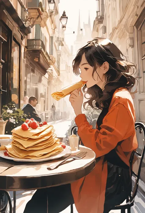 girl eating crepes