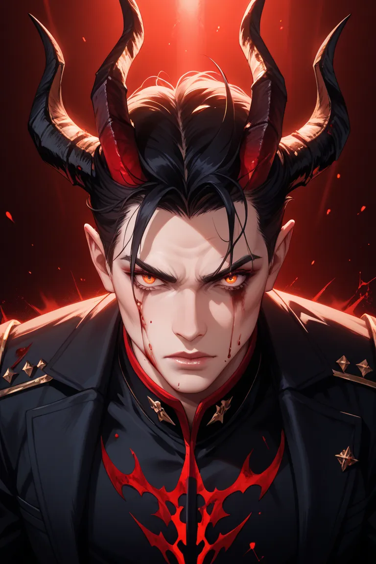  Male Black Haired Hairy Devil China Suit Blood Bruise Assault Horned Blood Fracture