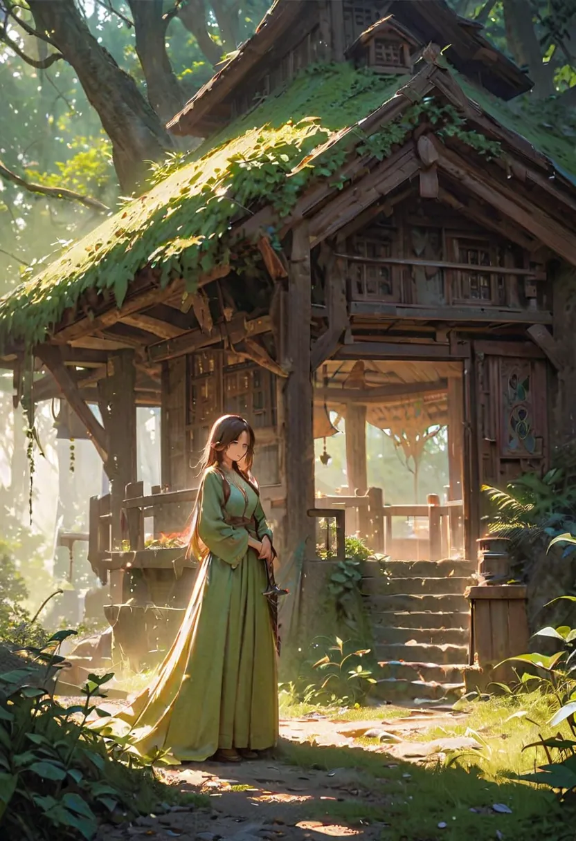  Pale lines and soft colors create a 、 dreamy effect., Fleeting Impressions..,one woman、The Old Tree House   、  Girl with an iron sword   、cute、  fantasy 、  Fantasy Leather Armor 、