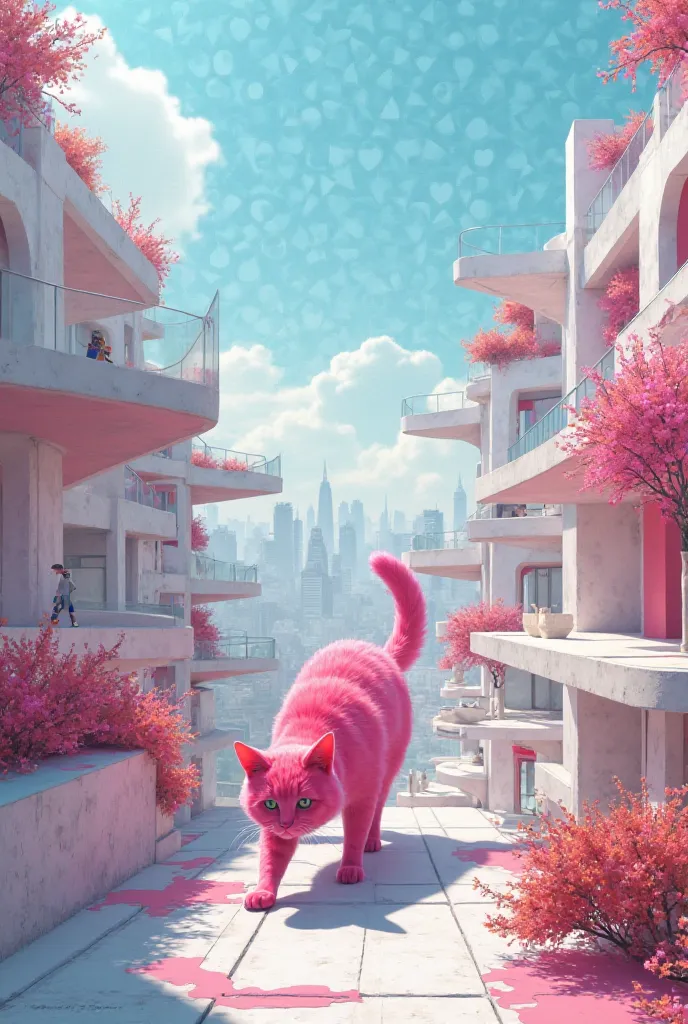 Cat pink roams the terraces of Action Art houses