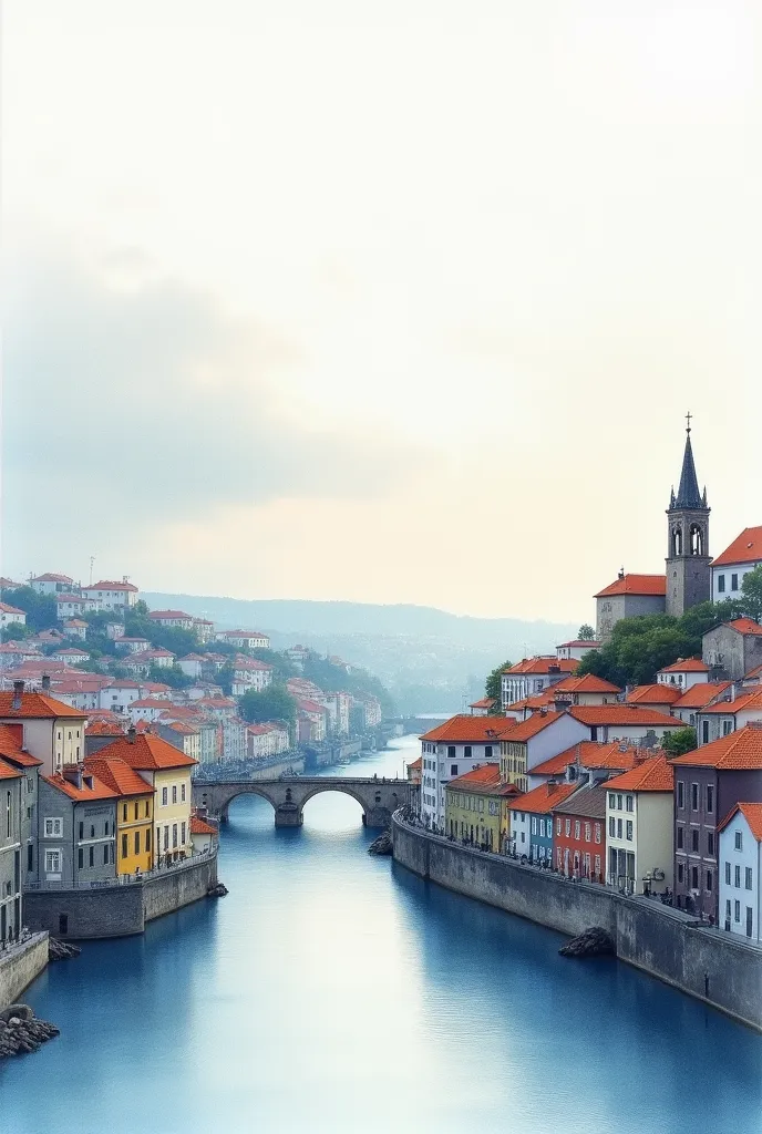 Make a watercolor image of the city of Porto in light blue and gray tones